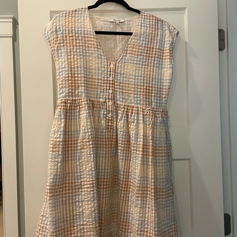 Madewell Plaid Mini Dress in Cream and Tan
